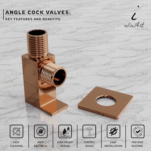 Image of InArt Brass Angle Valve /Angle Cock Valve with Wall Flange for Bathroom /Kitchen Rose Gold Color - 5 Year Warranty