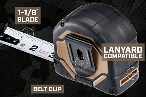 Spec Ops Tools 25-Foot Tape Measure, 1 1/4" Double-Sided Blade, Military-Grade Composite Case, 3% Donated To Veterans, #TOP6