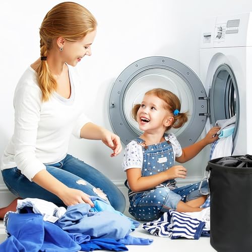 Ezranova Wäscheklammerbeutel mit Haken zum aufhängen, für bis zu 100 Wäscheklammern, schmutzsicherer Klammerbeutel für frische Wäsche, Klammerkorb aus engmaschigen Stoff, peg Bag, schwarz