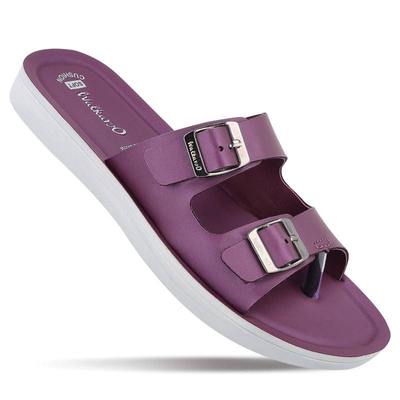 Image of WALKAROO Slip-On Sandals For Women| Soft Cushion Sole & Stylish Double Buckle Upper|Comfortable for Casual, Home, Shopping, Travel|BX2554