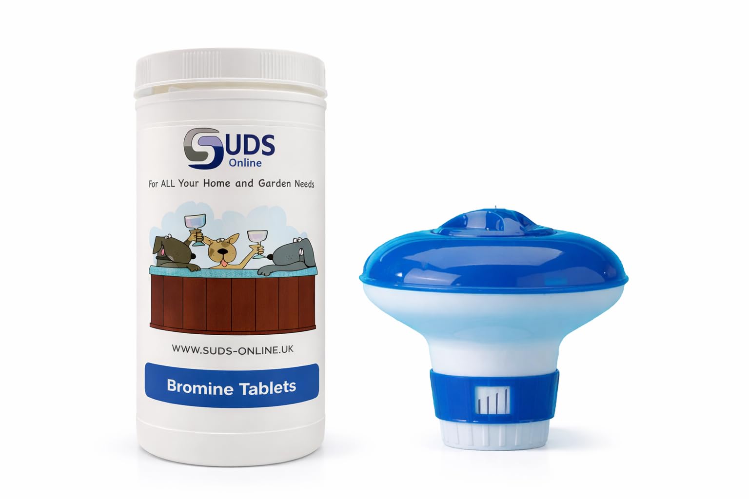 Suds-Online 50 Bromine Tablets 20G Hot Tub Swimming Tablet + Small Floating Dispenser