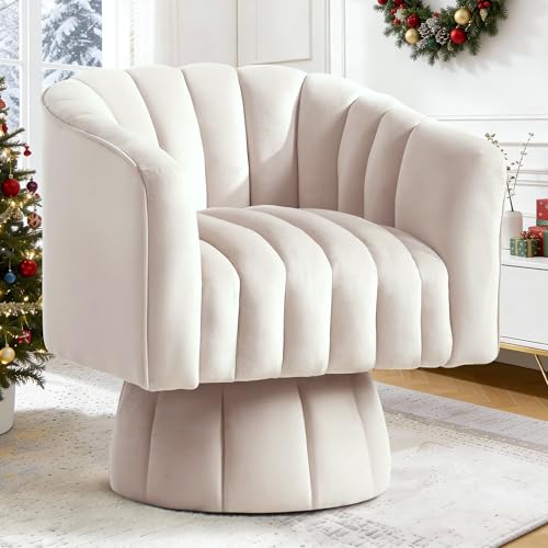 YSICK Swivel Barrel Chair Beige Velvet