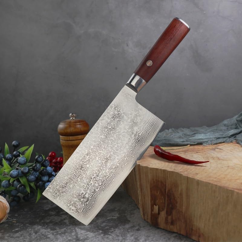 Meat Cleaver,Cleaver Knife, Damascus Knife 67 Layers 10Cr15MoV Damascus Steel Kitchen Knife 7 Inch Slicing Cleaver Knife With Patterns