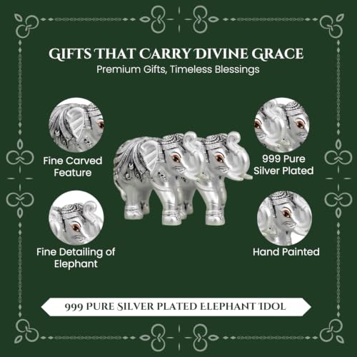Image of Ekhasa 999 Pure Silver Plated Elephant Statue Pair for Vastu & Good Luck with Velvet Gift Box | Home & Office Decor | Housewarming Ceremony, Wedding, Griha Pravesh, Diwali & Festive Gift