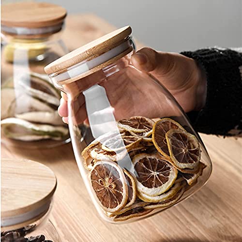 Image of MARTVIA Glass Food Storage Jars with Bamboo Lids 950ml Set of 6, Wide Mouth Lid Jar for Home Kitchen,Flour, Sugar, Coffee, Pasta, Oats, Grains, Cookies, Snacks (Barell 950 ML Jar, SET OF 6)