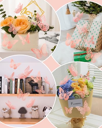 Image of 72Pcs 3D Butterfly Wall Decor, Pink Butterfly Decorations, 4 Styles 3 Sizes Removable Butterflies Pink Wall Stickers Room Decor for Birthday Party Kids Bedroom Cake Nursery Room Decor