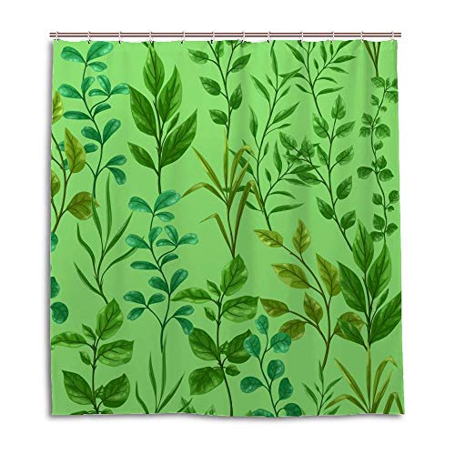 Rideau de douche en polyester feuilles vertes 180x150cm avec 12 crochets