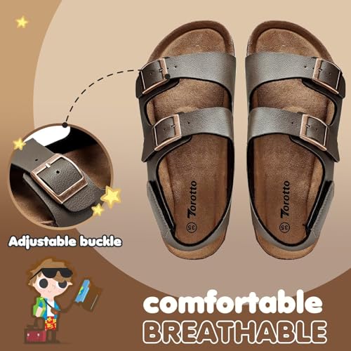 Image of Torotto Toddler Kids Sandals Boys Girls Cork Footbed Sandals with Adjustable Buckle Casual Slides Open Toes Flat