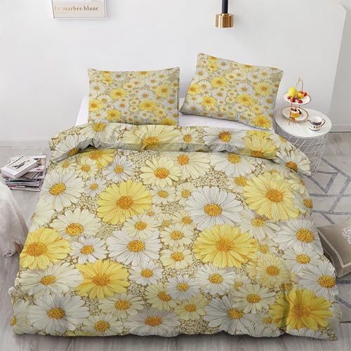 Housse de couette microfibre haut de gamme au motif marguerite réversible