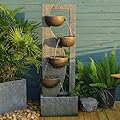 Sunlinua Outdoor-Water-Fountain Waterfalls Garden Fountain 5-Tier Outdoor Floor Standing Water Fountains with Natural Stones, LED Lights, Pump for Garden, Living Room, Patio, 49.2 Inches Tall