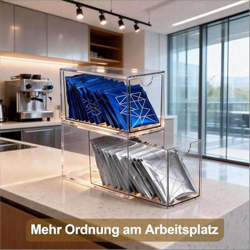 DAIRYCOF 2PCS Clear Acrylic Storage Organiser for Tea Bags and Coffee Capsules - Stackable Drawer Design - Image 6