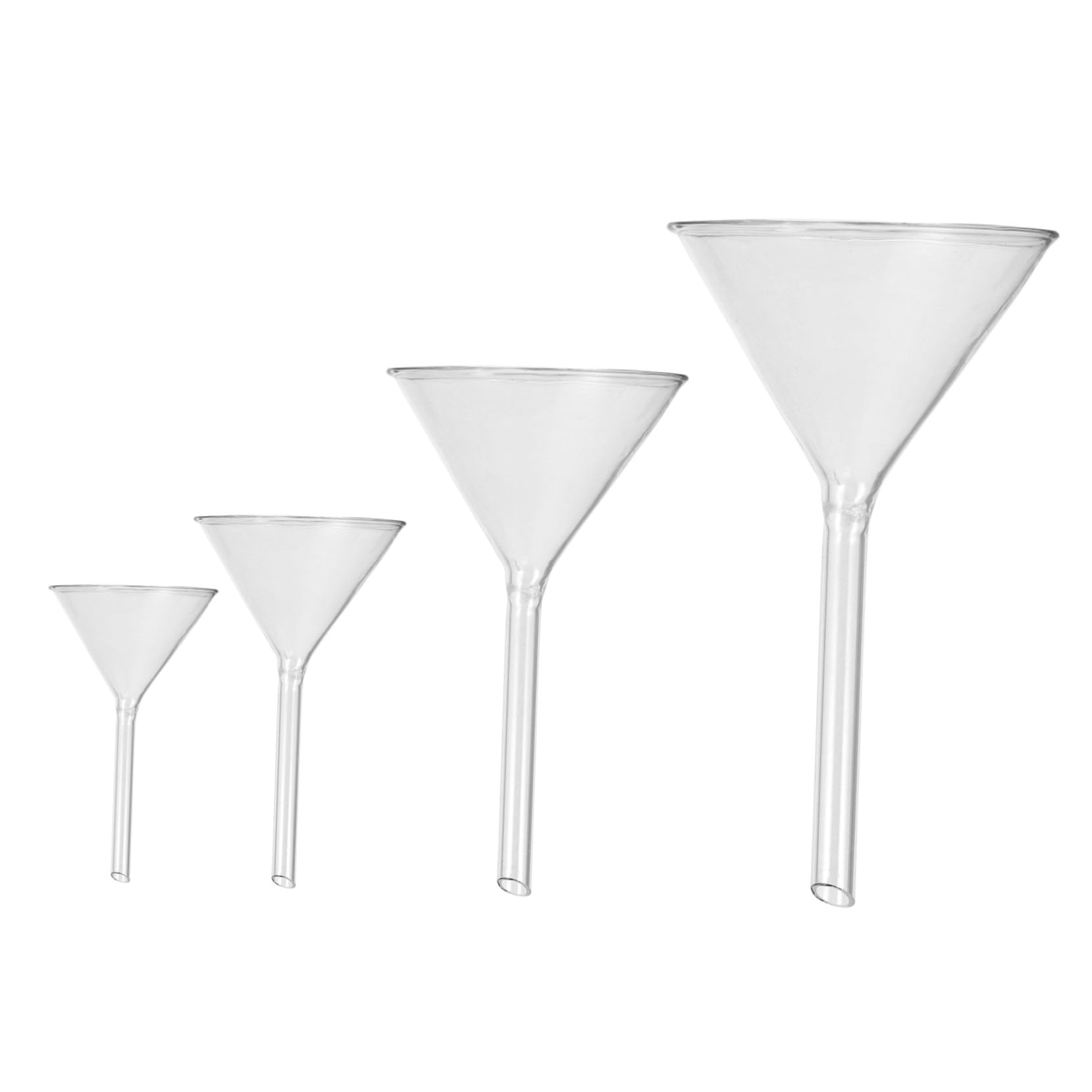 Lot de 4 Entonnoirs en Verre 40 à 100mm pour Laboratoire | Verrerie de Laboratoire, Transfert de Liquides et Remplissage de Petits Flacons, Grosse Visibilité