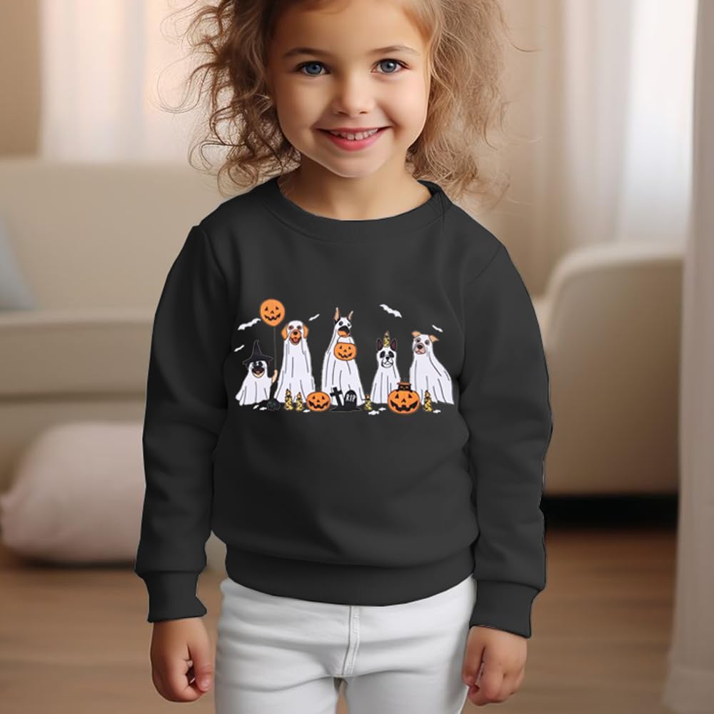 Toddler Baby Girl Halloween Sweatshirt Kids Ghosts Dog Pumpkin Spooky Season Pullover Crewneck Long Sleeve Shirt Tops - Image 2