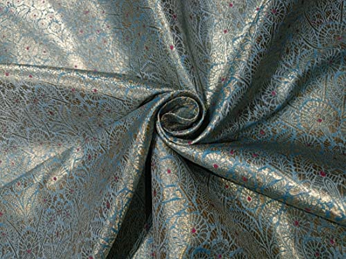 Tissu jacquard brocart bleu au mètre BRO834 pour loisirs créatifs et stylisme