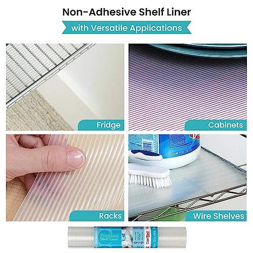 Con-Tact Brand Premium Plus Non-Adhesive Shelf Heavy Duty and Multi-Functional Drawer Liner, Protect and Organize Your Shelves and Drawers - 12" x 6', Ribbed Clear, Pack of 6 Rolls