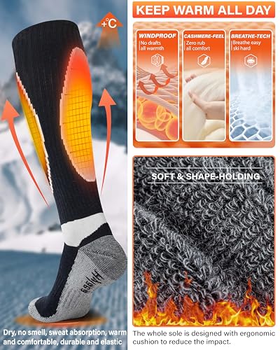 Image of Hylaea Merino Wool Ski Socks, Cold Weather Socks for Snowboarding, Snow, Winter, Thermal Knee-high Warm Socks, Hunting