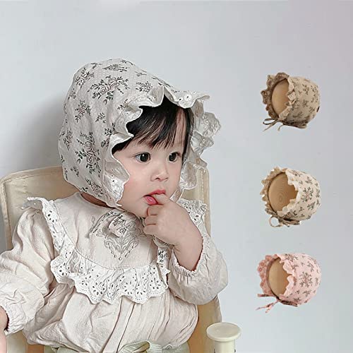 Baby Girl Lace Bonnet Eyelet Lace Christening Bonnet Cap Toddlers Beanie Breathable Cotton Bonnet Sun Hat (Khaki, One Size) #TOP1