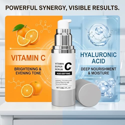 Image of Super Vitamin C Serum for Women - Anti-Aging Face Serum with Hyaluronic Acid, Vitamin C - Nature Formula Hydrates, Firms, Lifts & Moisturize - 1 fl oz