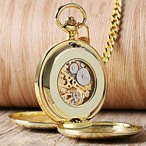 Reloj de bolsillo sin pilas mecánico dorado para coleccionistas de estilo retro 4