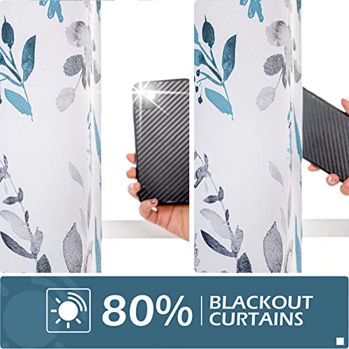 Image of MYSKY HOME Floral Blackout Curtains for Kitchen Room Darkening Thermal Insulated Panels 45 Inch Long Light Blocking Grommet Rustic Curtains for Dormer Window, 2 Panels, Turquoise