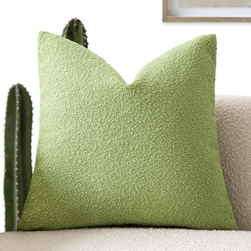 Image of Foindtower Decorative Textured Boucle Throw Pillow Covers Accent Solid Pillow Cases Neutral Soft Cozy Couch Cushion Case for Chair Sofa Bedroom Living Room Home Decor 20x20 Inch,1PC,Lime Green