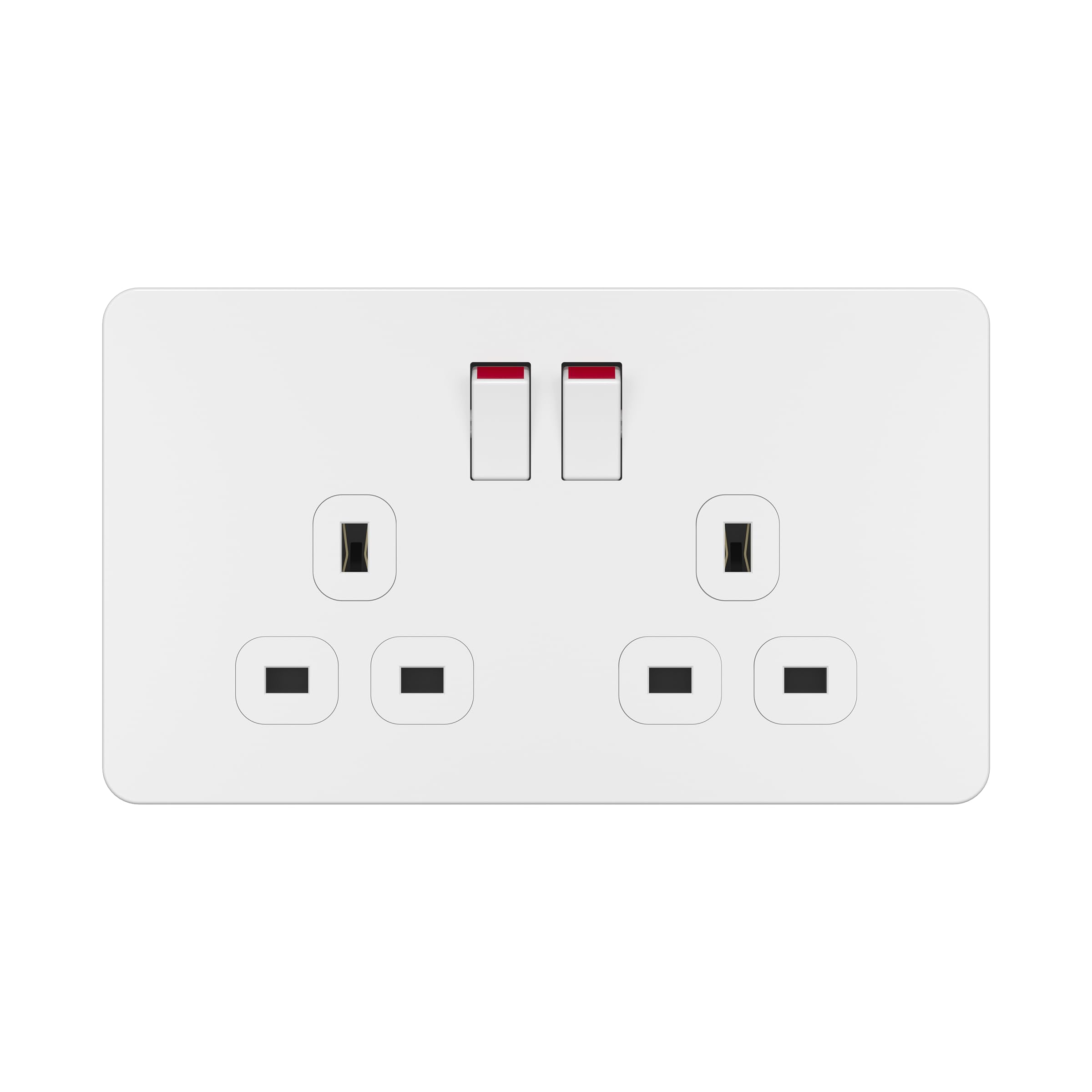 LIDER 2-Gang Switched 13A Socket, Double-Pole Plug Socket with Control Switches, Child-Proof Shutter