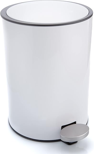 Bamodi Bathroom Bin 3L  Bathrooms Bin with Lids  Small Pedal Bin for Bathroom, Bedroom, Office, Toilet, Restroom  Stainless Steel Rubbish Waste Toilet Bin with Removable Inner Bucket (white)