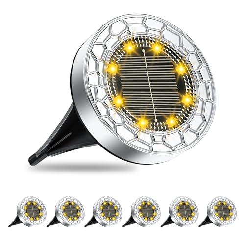 FIFlying Solar Bodenleuchten 6 Stück Solarleuchte für Garten 8 LED Gartenbeleuchtung Solar Wasserdicht Boden Solarleuchten Solarlampen für Außen...