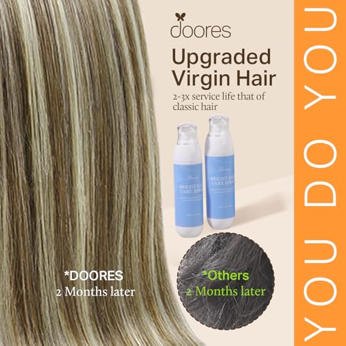 Image of DOORES Human Hair Extensions Clip in, Light Brown Highlighted Medium Blonde 110g 7pcs 22 Inch, Seamless Clip in Hair Extensions Remy Hair Thin Weft Straight Hair Invisi Edge Hair Extensions