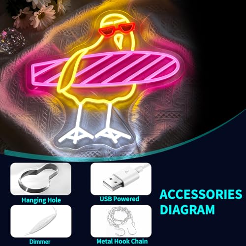 Image of Neon Sign, JGHTURIE Duck Dimmable Neon Signs for Wall Decor, Cute Funny Duck Light up Led Sign for Room, Kitchen, Shop, Bar, Birthday, Party & Home Decor - USB Powered