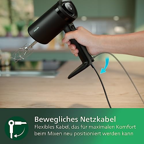 Philips Handmixer 5000 Series, 3-in-1-Handmixer, Leistungsstarker Motor (500 W), Smarter Aufbewahrungsbecher, 5 Geschwindigkeitsstufen, Anti-Spritz-Schutz, Schwarz (HR3781/20) 6