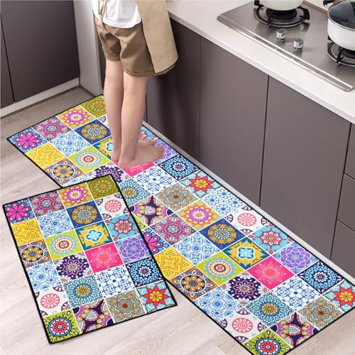 HEKOBAG 2Pcs Non Slip Kitchen Runner Sets - Washable Anti Fatigue Floor Mat for Kitchen, Laundry, Bedroom