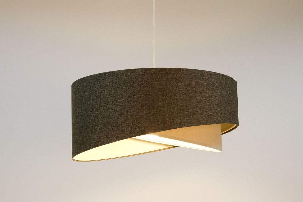 Licht-Erlebnisse Pendelleuchte E27 rund Ø 40 cm Grau Creme Stoff Modern Boho Hängelampe Wohnzimmer Hängeleuchte Esszimmer