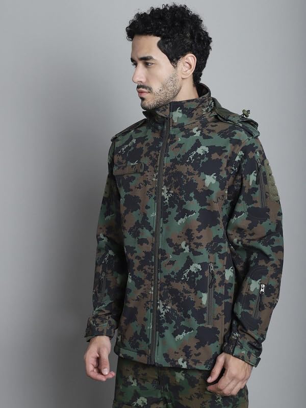 Image of MOUNTMILLER Men's 12 Zipper Softshell Hooded Tactical Jacket | Water-Repellent, Multi-Pocket, Abrasion-Resistant - Perfect for Outdoor Activities, Hiking, and Trekking