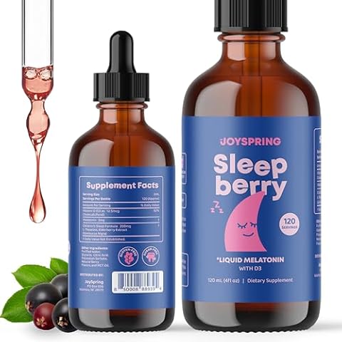 JoySpring Kids Melatonin Liquid - Liquid Melatonin 3MG with D3 and Elderberry - Sugar Free Liquid Melatonin Kids & Teens Can Enjoy - Melatonin Liquid for Kids Gentle Natural Melatonin Sleep Support Cover