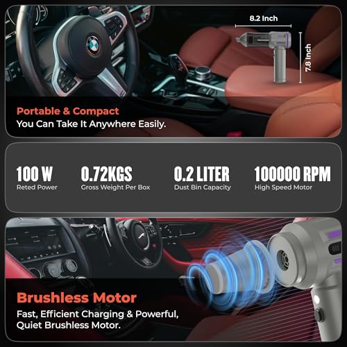 Image of Cordless Vacuum Cleaner for Car and Home Use | LED Flash Light | 16000 PA High Suction Power | 6000 mAH | BLDC Motor | HEPA Filter | 7 Addons | 1 Year Warranty