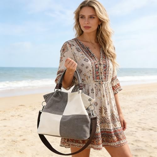 Bolso Tote de Lona para Mujer, Color Block, Convertible miniatura 2