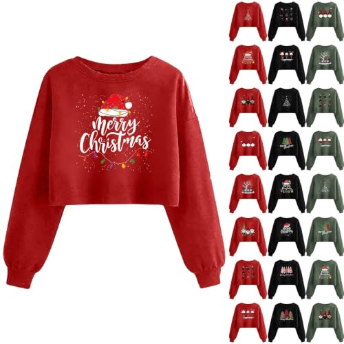 Buupiuu Women's Christmas Cropped Sweatshirt Crew Neck Long Sleeve Pullover - image 1