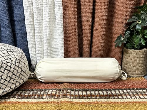 SAFFRON HANDICRAFTS 2 Pcs Cervical Neck Roll Pillow Cover with Drawstring Closures Round Neck Roll Pillow Case Cotton Bolster Pillowcases for Cylindrical Cushion (Ivory, 3 x 18 inch (7.5 x 45.5 cm))