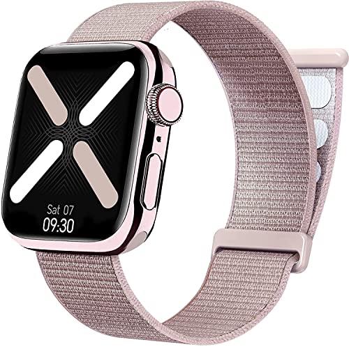 Ventdest Correa Compatible con Apple Watch 45mm 44mm 42mm, Ajustable Trenzado Suave Correas de Nylon para iWatch Series 7 SE 6 5 4 3 2 1, Arena Rosa