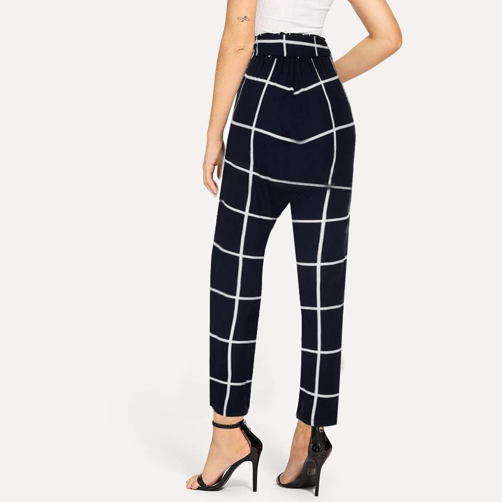 Tie waist check trousers