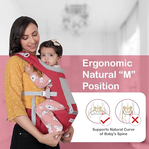 Image of Baby Carrier with Hip Seat, Ergonomic 4 in 1 Carrier Positions, Newborn to Toddler Adjustable Baby Carrier for 4-36 Months, Comfortable Padded Straps, Supports Up to 15 kg (Red)