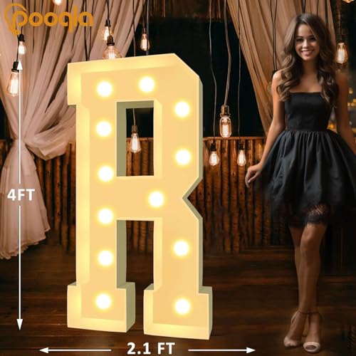 Image of Pooqla 4 FT Light Up Marquee Letters, Giant Mosaic Letter Cool White and Warm White LED, Large Lighted Alphabet Lights for Balloons Birthday Party Anniversary Wedding Decorations, Letter R