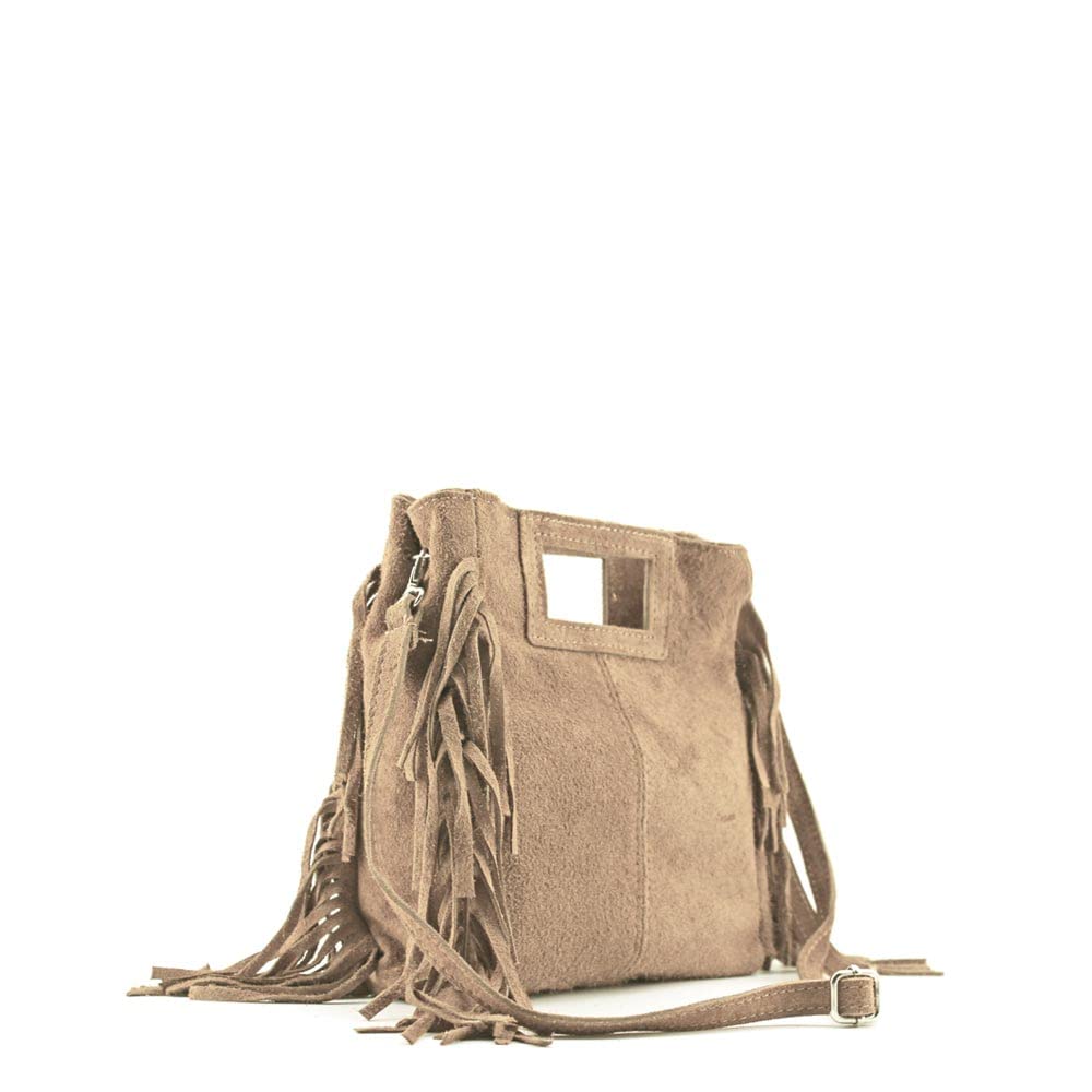 MODELISA - Bolso Bandolera De Mano Con Correa Al Hombro Con Flecos Piel Made In Italy Mujer