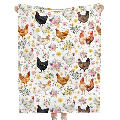 Shishiimo Chicken Flowers Blanket-Chicken Gift for Kids Men Women-Soft Flannel Lightweight Blanket for Sofa Bed Birthday Festival Camping Outdoors 40