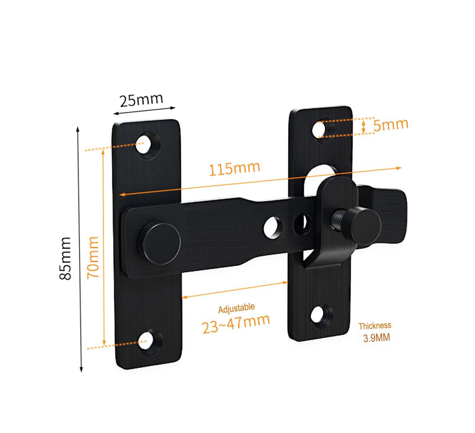 Zaunriegel Türschloss-Hardware, verstellbarer Diebstahlschutz, Zauntürschloss, Scheunentürriegel, Scheunentürschlösser und Riegel (schwarz)