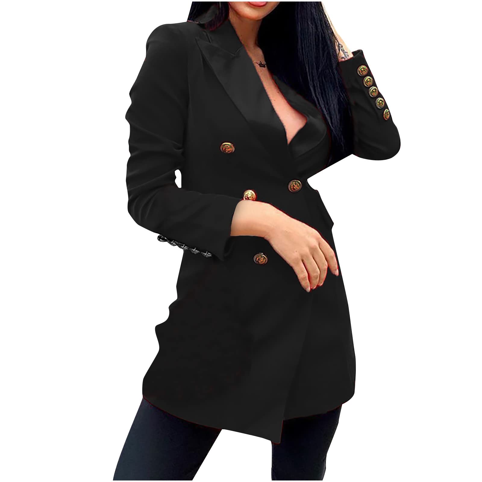 HAOLEI Blazer Dress for Women UK Plain Double Breasted Suit Blazers Notched  Suit Coats and Jackets Long Sleeve Work Office Business Formal Candy Color