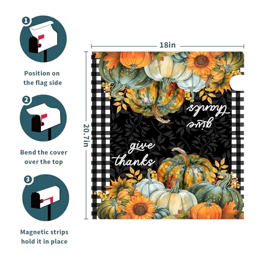 Image of Fall Pumpkin Magnetic Mailbox Cover Standard Size 18 inchx21 inch - Thanksgiving Autumn Harvest Buffalo Plaid Wrap for Home Garden Yard Post Letter Box