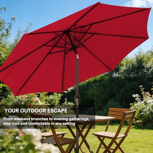 Image of Blissun 9' Outdoor Patio Umbrella, Outdoor Table Umbrella, Yard Umbrella, Market Umbrella with 8 Sturdy Ribs, Push Button Tilt and Crank