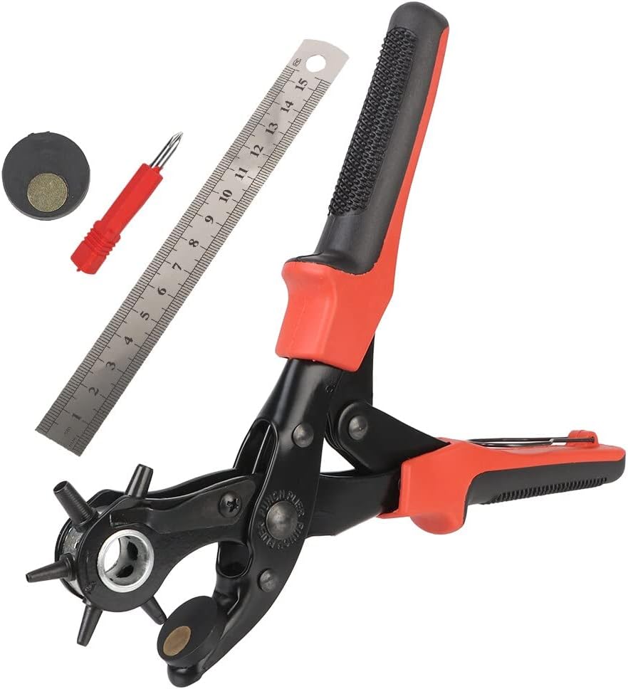 Punch Plier Revolving Leather Eyelet Puncher Diy Punch Hole Tool Set 6 Holes For Strap Belt Saddle Watchband Leathercraft - Punching -